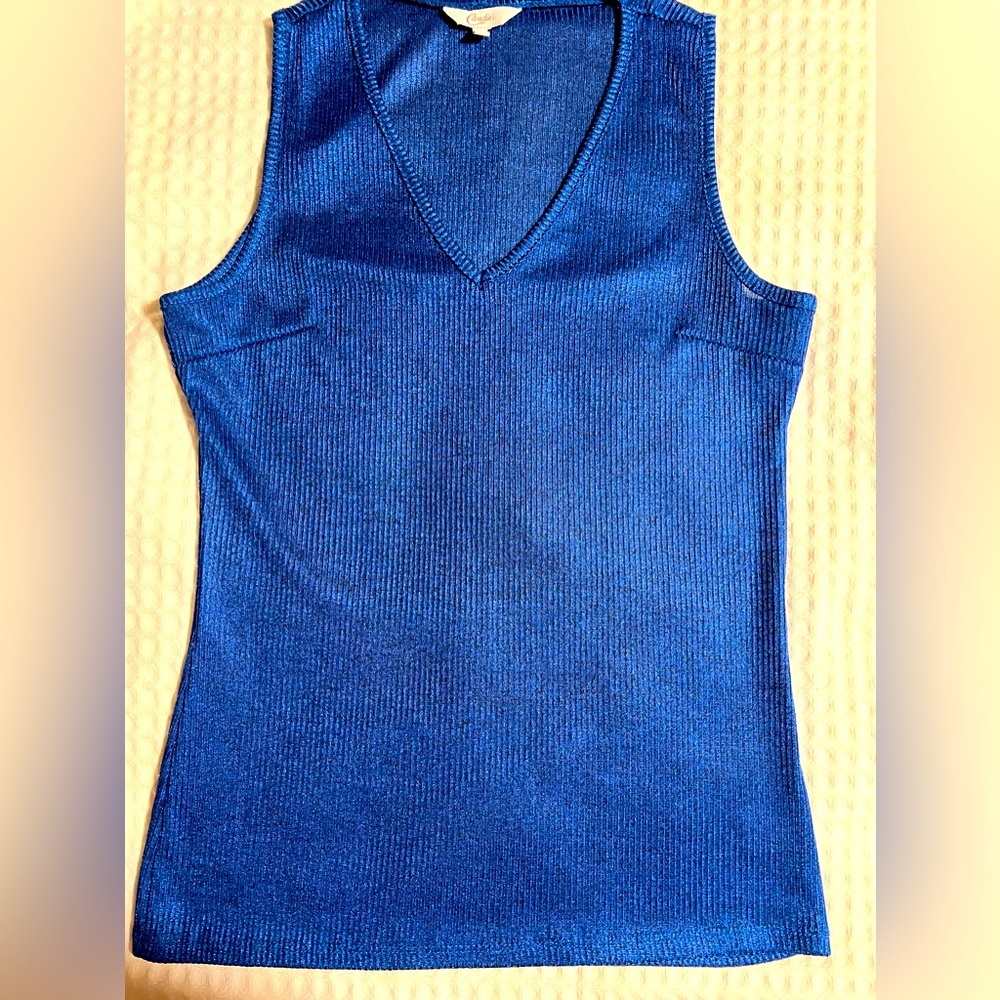 NWOT Candies Junior Metallic Blue Blouse. Diamond 💎 opening in front